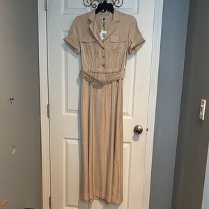 Anne Klein Classic Beige Shirt Maxi Dress with Belt